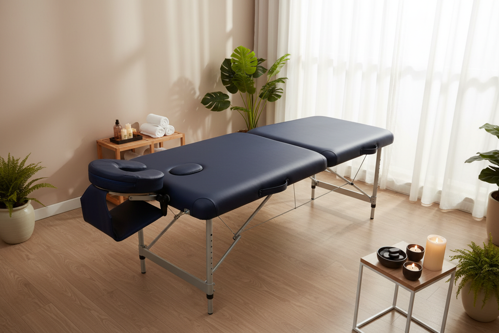 AT004 Navy Blue Massage Table Scene