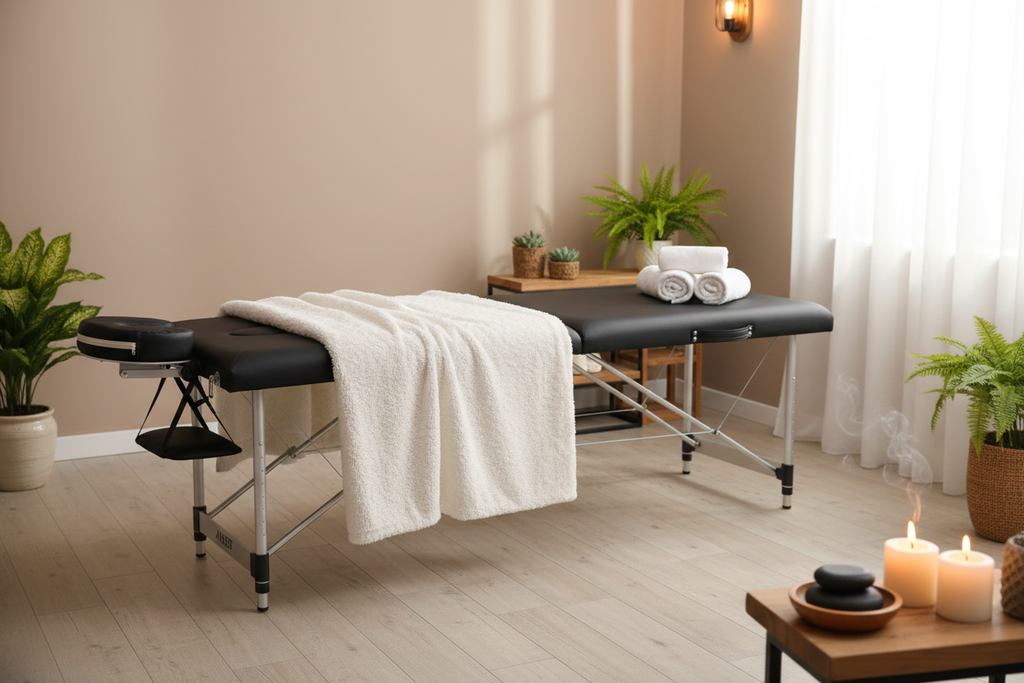 AT005 Black Massage Table Scene - Corrected