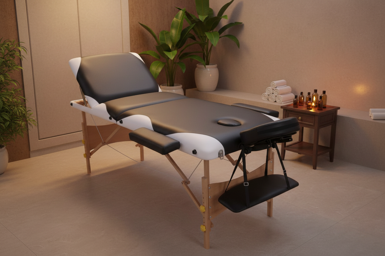 木质双色三折收折按摩床 M012E 场景图